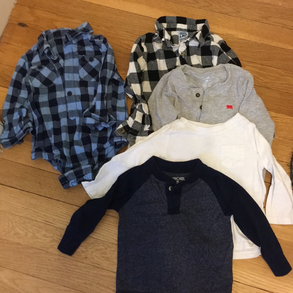 Baby onesie, 3 long sleeved tees, & a button down
